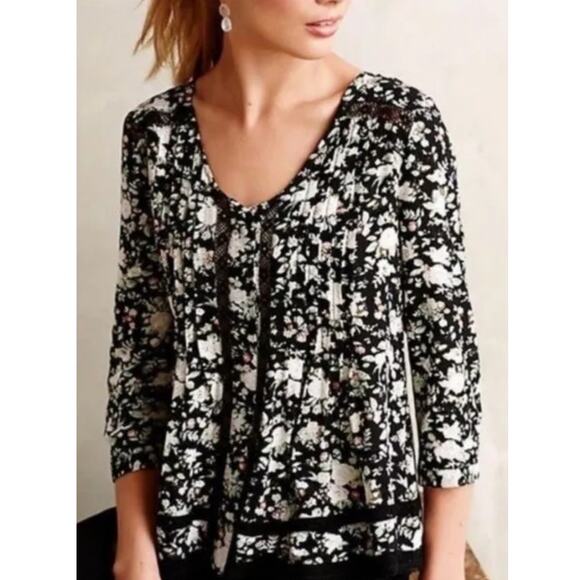 Anthropologie Maeve Celyn Floral Lace Peasant Top Blouse Flowy Size Womens 10 - Picture 2 of 11